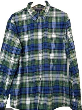 Lands' End Green, Blue & White Plaid Button-Down Shirt